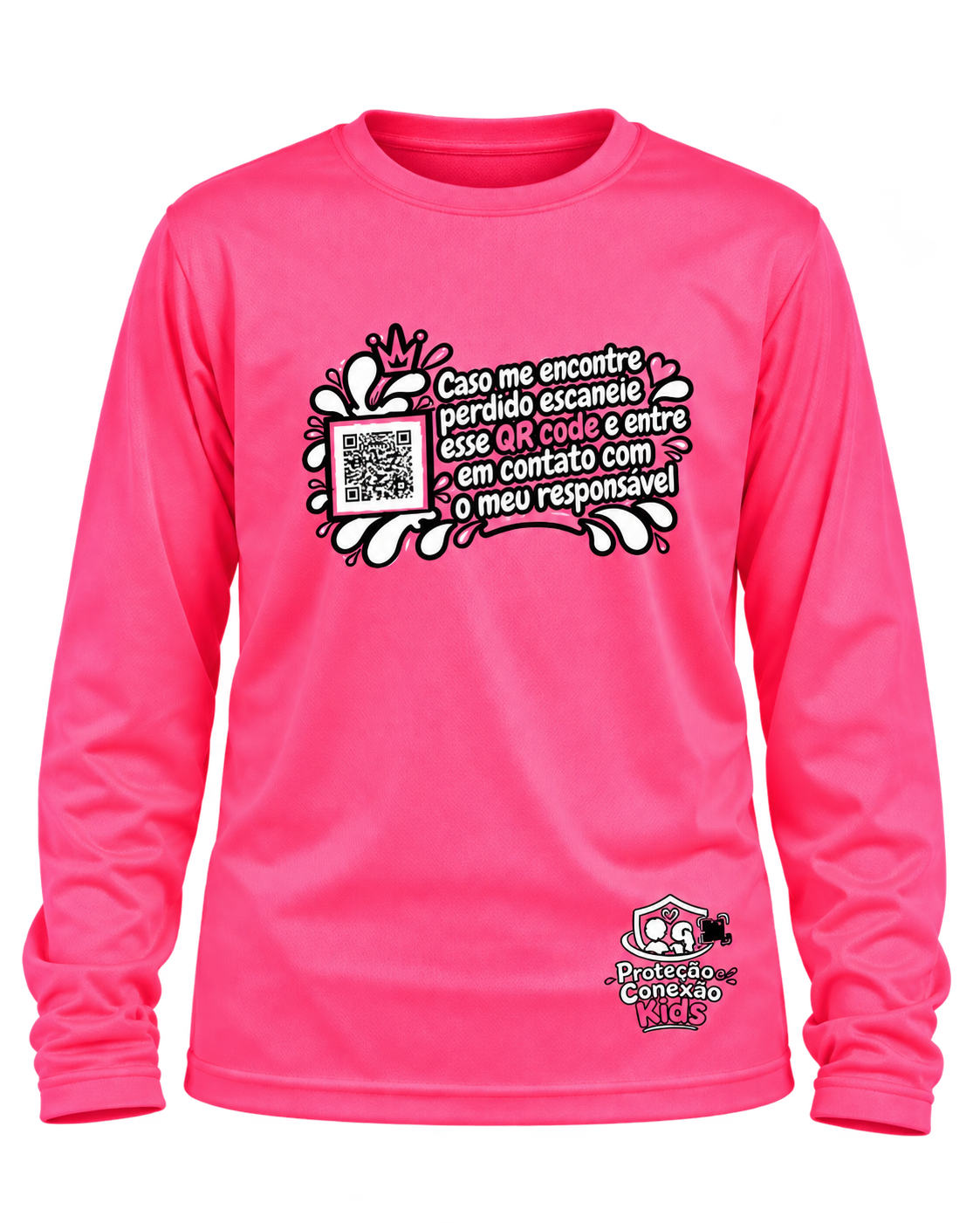 Camiseta Infantil Proteção e Conexão com QR Code — Rosa