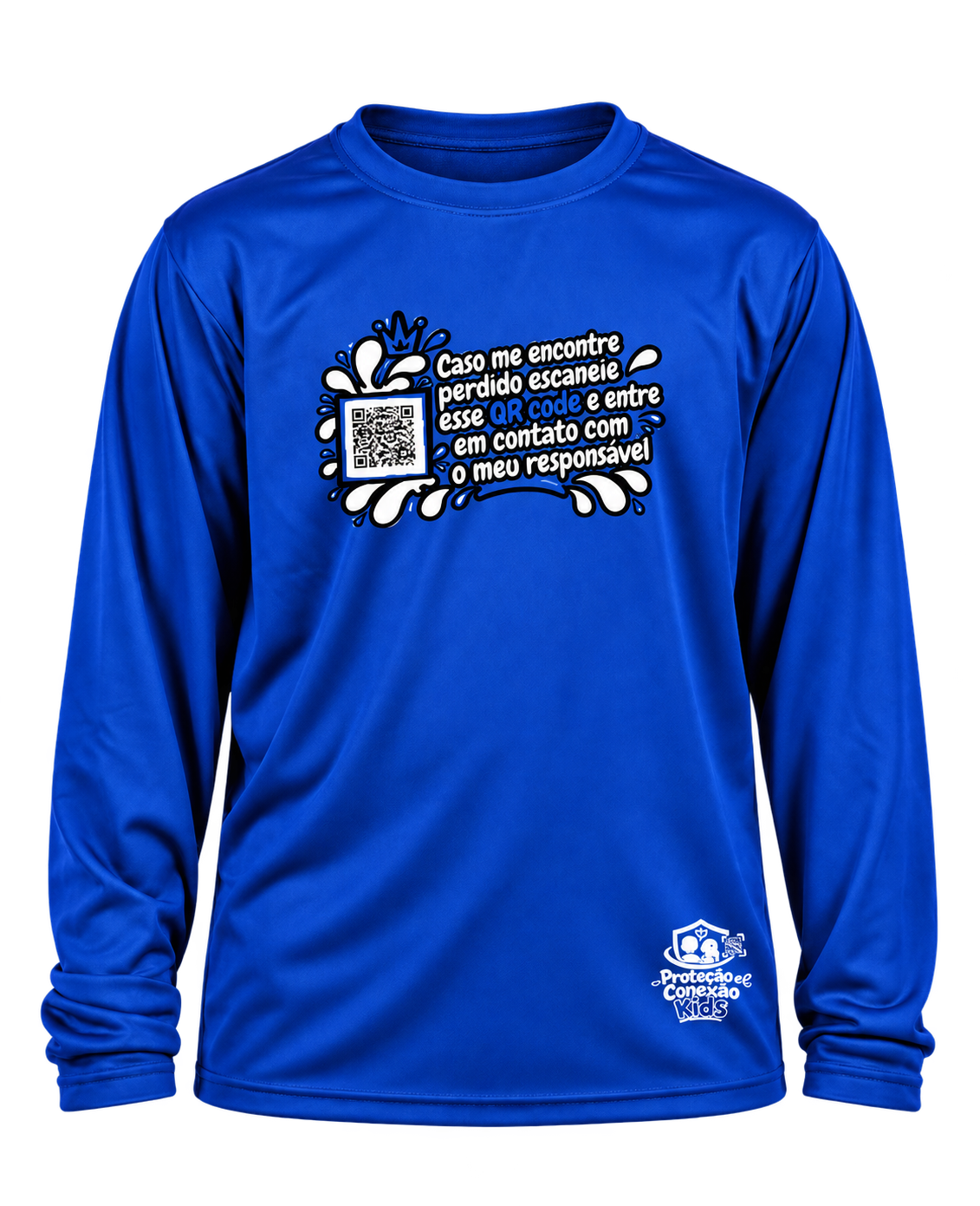 Camiseta Infantil Proteção e Conexão com QR Code — Azul Royal