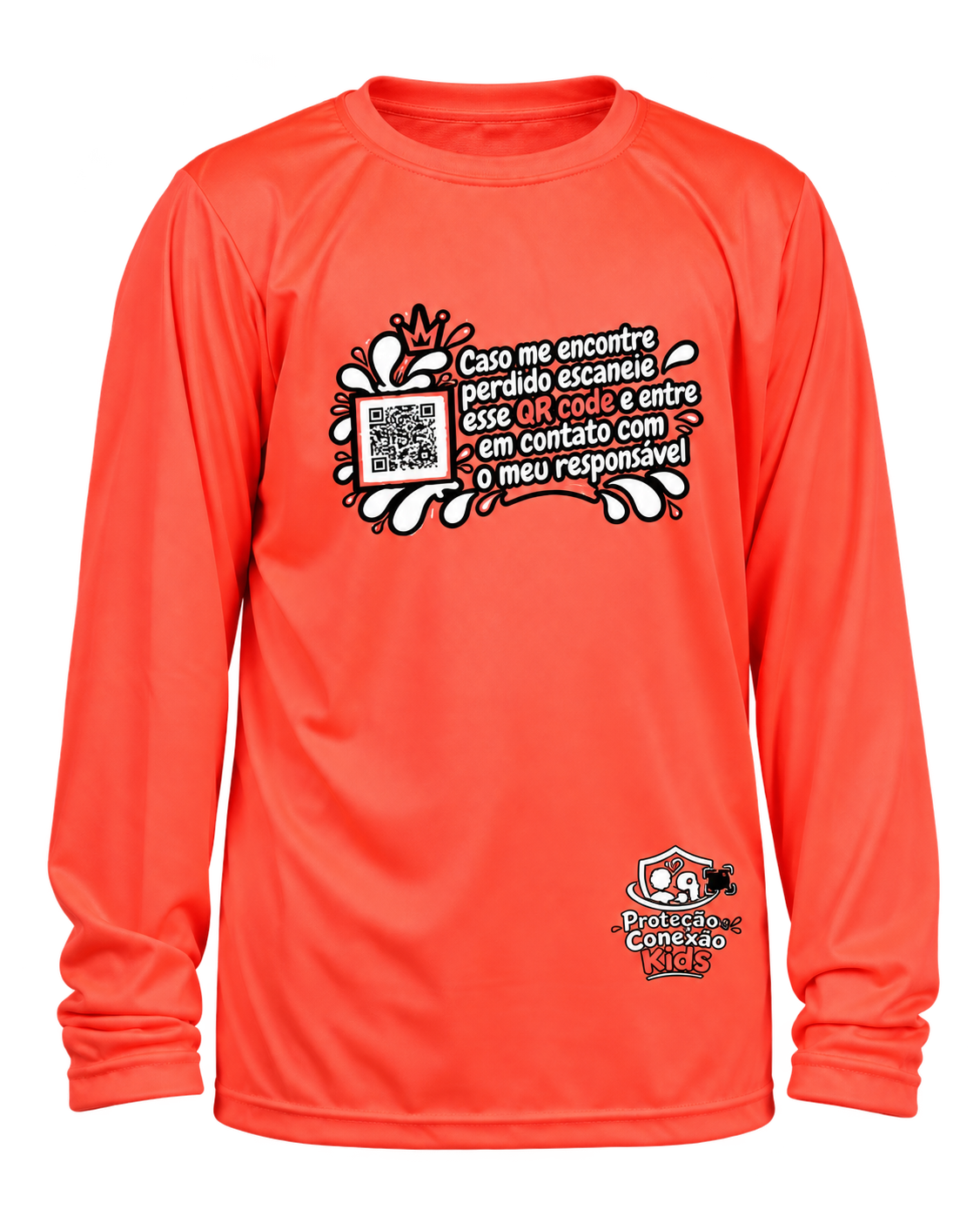 Camiseta Infantil Proteção e Conexão com QR Code — Laranja