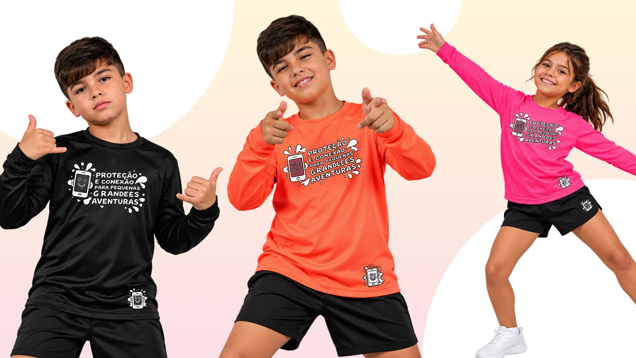 Crianças usando camisetas Proteção e Conexão Kids